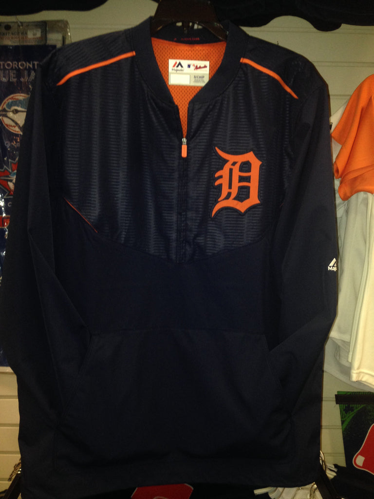 Detroit Tigers Road/Away Majestic Navy On Field Cool Base Training Half-Zip Jacket