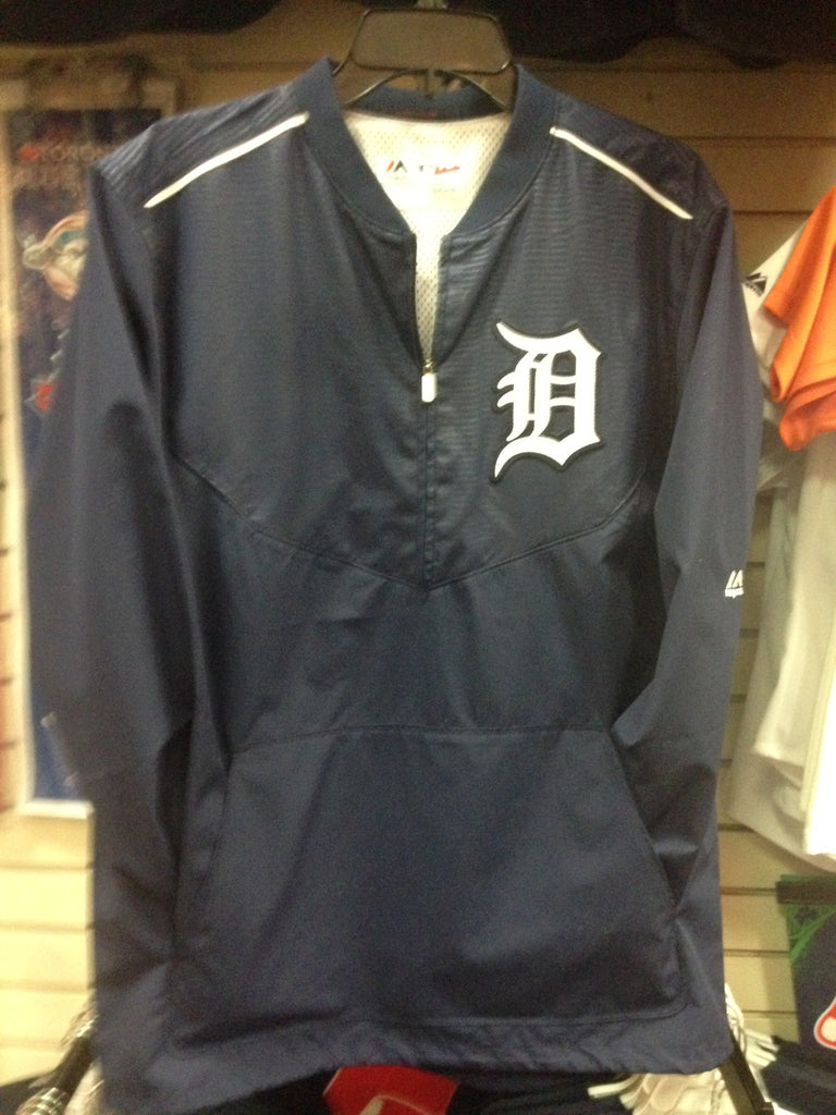 Detroit Tigers Home Majestic Navy On Field Cool Base Training Half-Zip Jacket