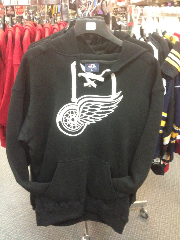 Detroit Red Wings Hockey Lace Hoodie Sweatshirt BLACK
